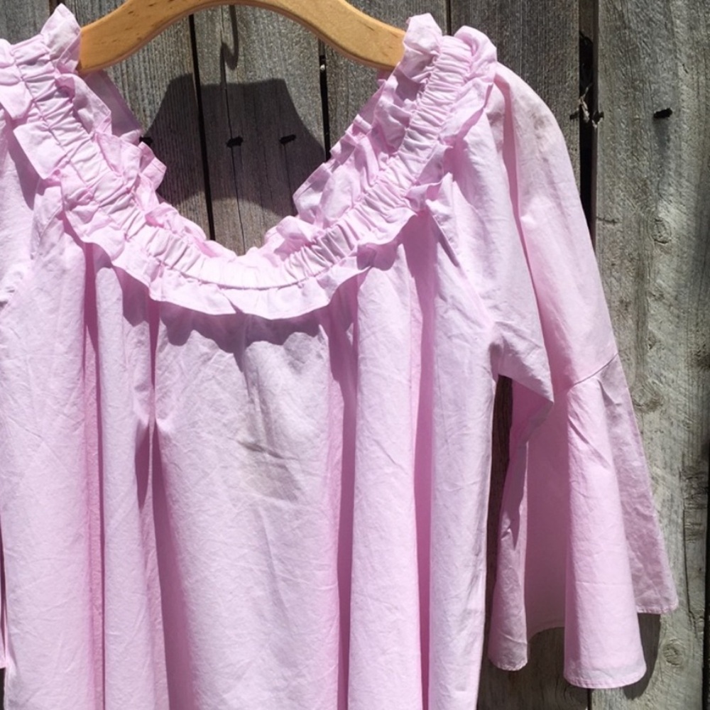 NWT Forever 21 Off Shoulder Top Cotton Pink S - Picture 10 of 13